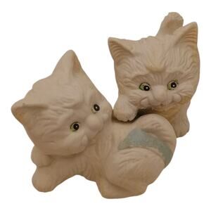 Vintage Bisque Porcelain Kitten's Boy And‎ Girl Pink Bib Blue Diaper Green Eyes